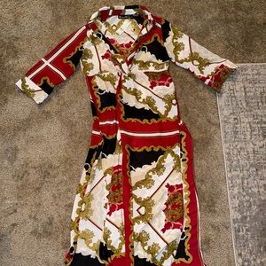 Chic Red and Black Patterned Midi Dress 7th Ave NY & CO